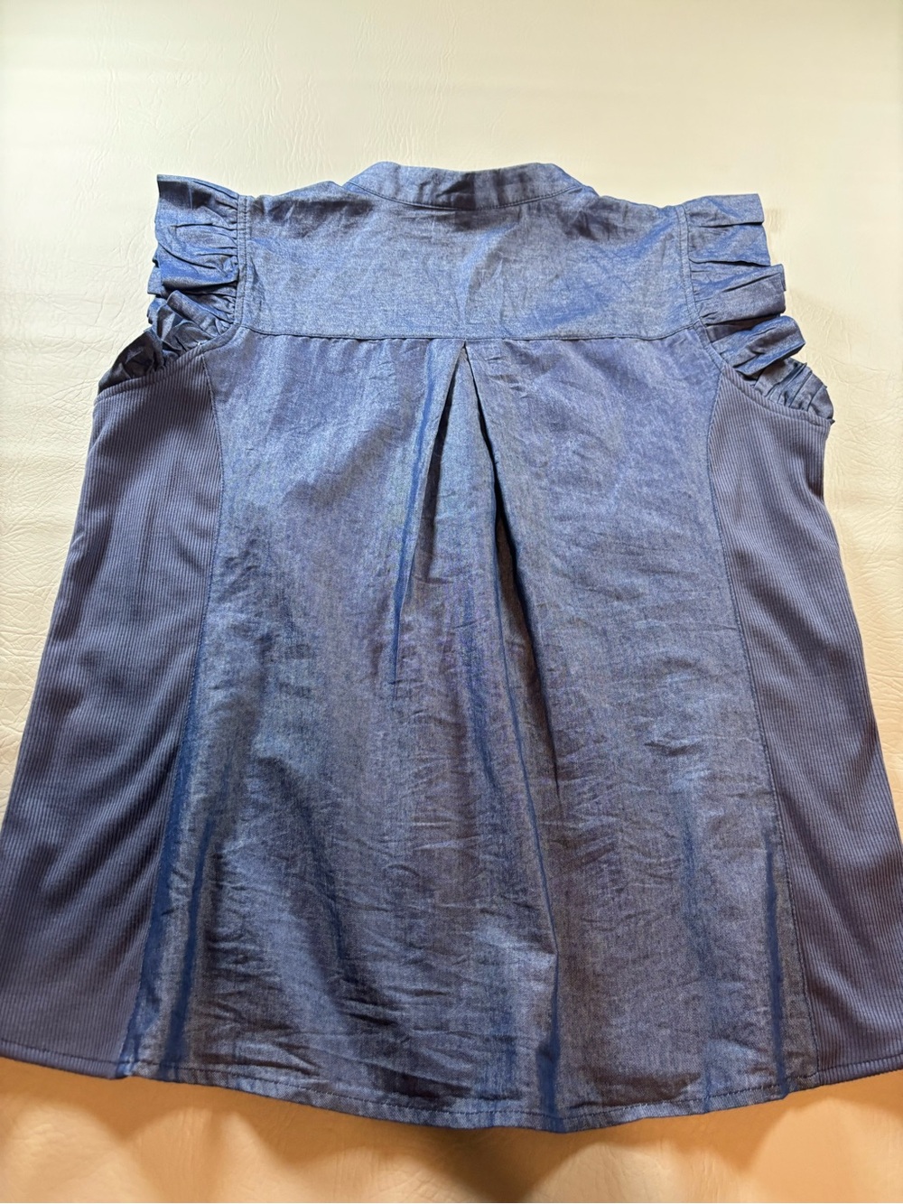 NY Collection Blue Ruffle-Sleeve Button Front Top - Picture 3 of 7